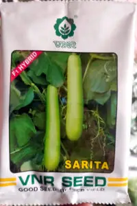VNR Sarita F1 Hybrid Bottle Gourd seeds packet, high-yield hybrid lauki variety producing long, uniform green bottle gourds suitable for commercial farming and home vegetable gardens.